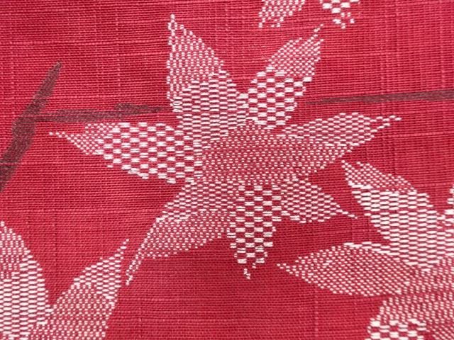  楓模様織り出し　夏用名古屋帯